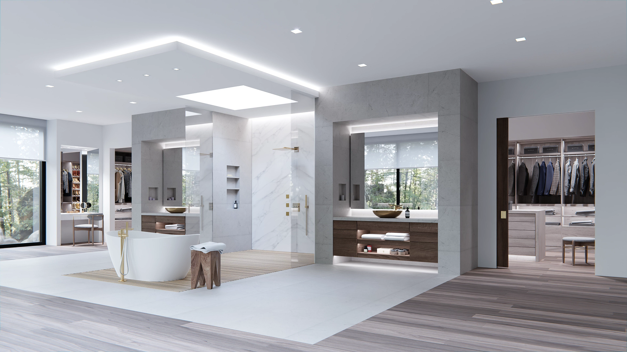 modern bathroom with LED lighting in the ceiling