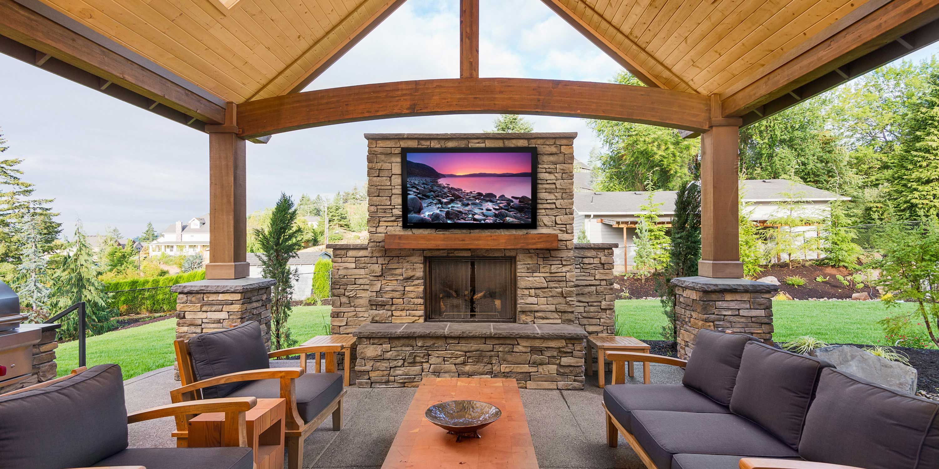 outdoor space with television and firepit, seura TV